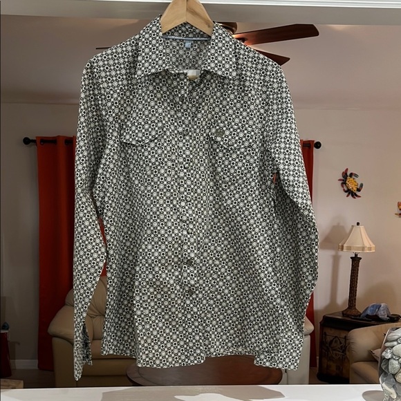 NWT Cinch Womens Olive Green Black and White Patterned Shirt Size L - Picture 9 of 9